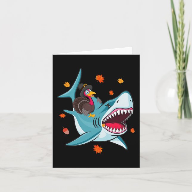 Cartão Engraçado Turquia e Shark Fall Vibes Happy Graças (Frente)