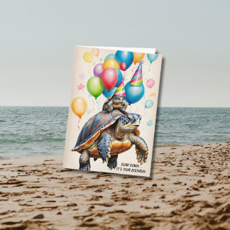 Cartão Engraçado Turtle Flutuante Surpresa de Aniversário