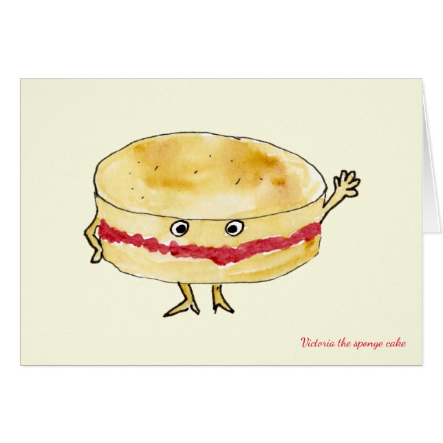 Cartão Engraçado Victoria Sponge Cake Quirky Cartoon Humo (Frente Horizontal)