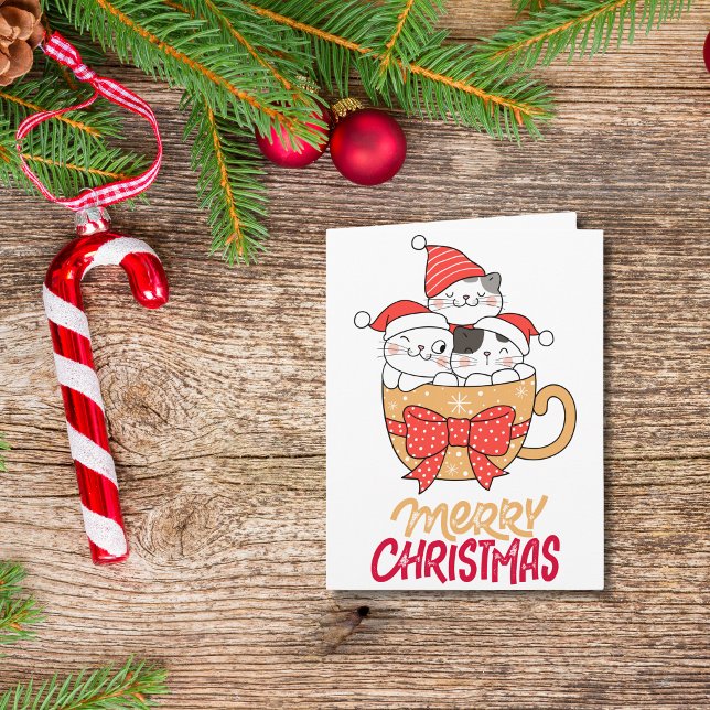Cartão Engraçados Engraçados Feliz Natal Mug Personalizad (Funny Sayings Merry Christmas Cat Mug Custom Card)