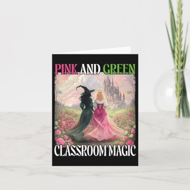 Cartão Ensino de Bruxas Mágicas, Rosa E Verde, (Frente)