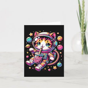 Cartão Enstronauta Engraçado Espaço Kawaii Boba Tea Cat