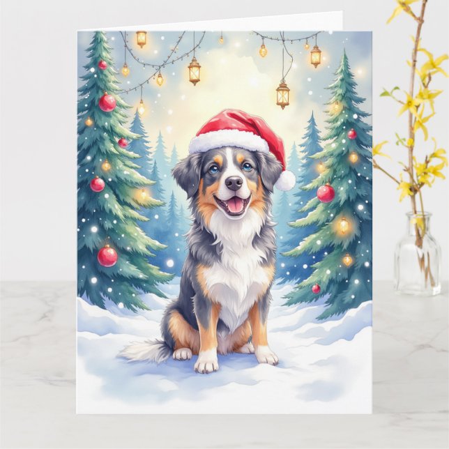 Cartão Entlebucher Mountain Dog Snowy Forest Santa (Flor Amarela)