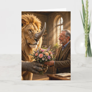 Cartão Entrega de Flor de Leão Rinoceronte