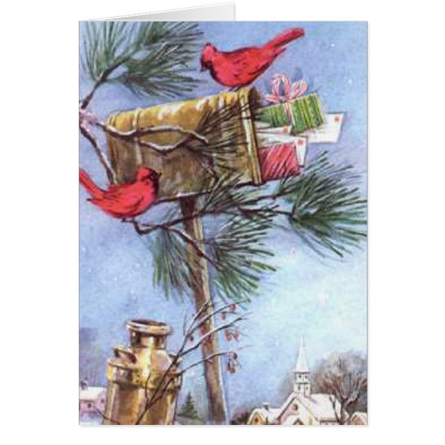 Cartão Entrega especial, cardeais em uma caixa de correio (Frente)