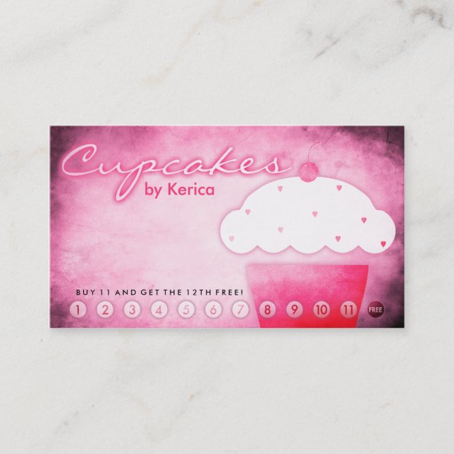 cartão envelhecido da lealdade da loja do cupcake (Frente)