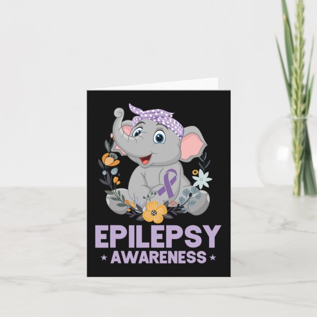 Cartão Epilepsia Engraçada Sensibilização Elefante Flor F (Frente)