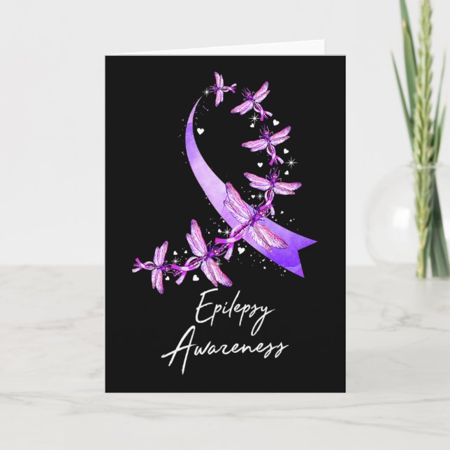 Cartão Epilepsy Awareness Dragonfly November We Wear Purp (Frente)