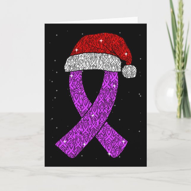 Cartão Epilepsy Christmas Hat Purple Awareness Ribbon Sei (Frente)