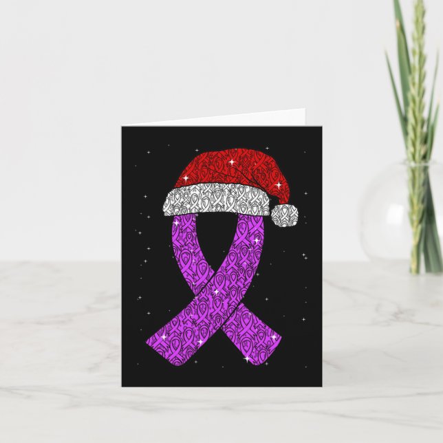 Cartão Epilepsy Christmas Hat Roxo Awarness Ribbon Sei (Frente)