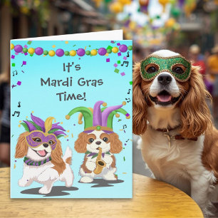 Cartão Época de Carnaval com Cavalier King Charles Spanie