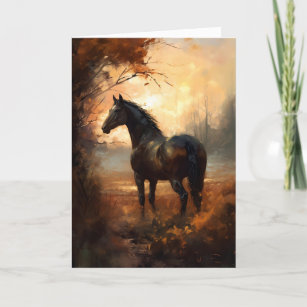 Cartão Equestre Equestre Simpatia pacífica por pôr do sol