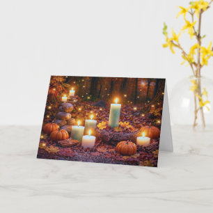 Cartão Equilíbrio de Outono Mabon com Velas na Floresta