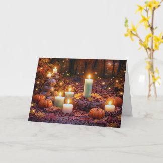 Cartão Equilíbrio de Outono Mabon com Velas na Floresta