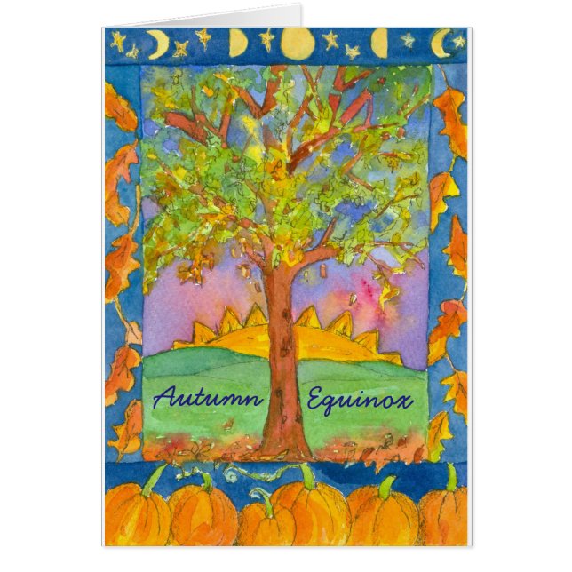 Cartão Equinócio de outono da Paisagem de Aquarela Sunset (Frente)