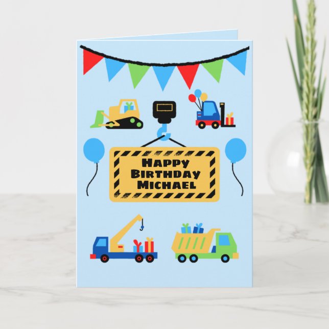 Cartão Equipe de Construção Fofa Personalizada Aniversári (Frente)