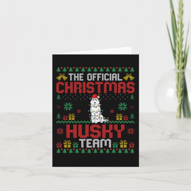 Cartão Equipe de Husky de Natal - Husky Usando Chapéu de  (Frente)