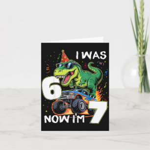 Cartão era 6 7 Aniversário Menino Caminhão Monstro Dinoss