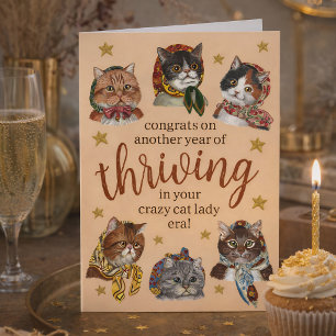 Cartão Era Divertida da Dona de Gatos Louca Aniversário F
