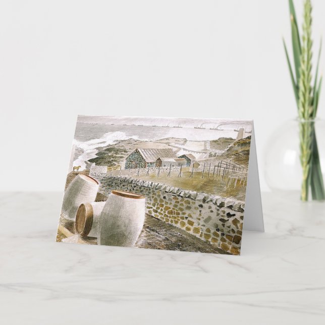 Cartão Eric Ravilious art, Convoy Passing an Island (Frente)