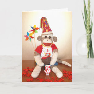 Cartão Ernie the Sock Monkey 5 Birthday Card