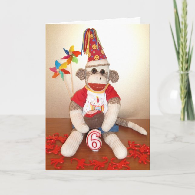 Cartão Ernie the Sock Monkey 6 Birthday Card (Frente)