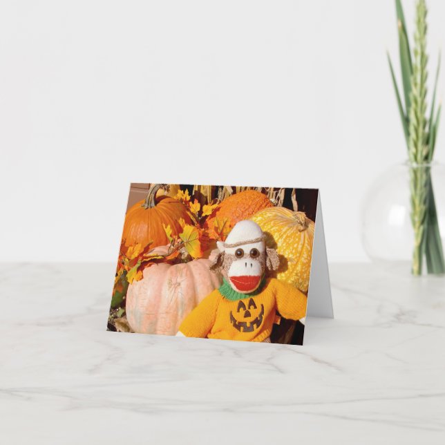 Cartão Ernie the Sock Monkey Pumpkin Note Card (Frente)
