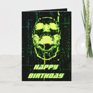 Cartão Erro de Sistema Caveira Gritando Cyberpunk Verde