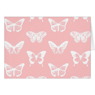 Cartão Esboço da borboleta, rosa-casca e branco