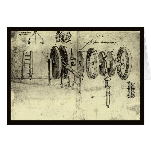 Cartão Esboço de Engenharia de uma Roda de Leonardo da Vi (Frente Horizontal)