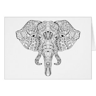 Cartão Esboço do Doodle da cabeça do elefante