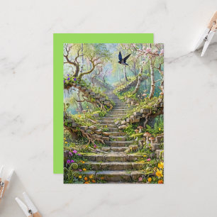 Cartão Escadaria Surrealista de Primavera Engole Flores S