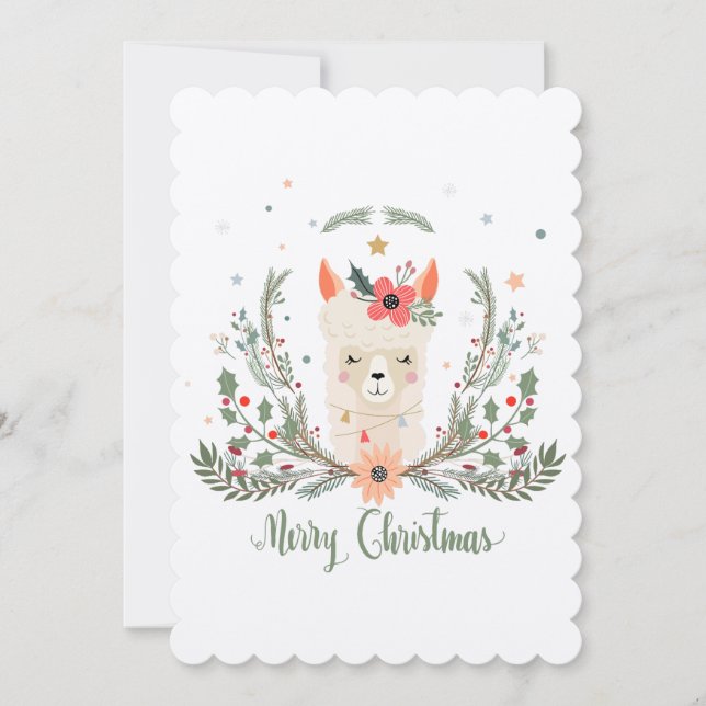 Cartão Escandinavo de Natal Alpaca Llama (Frente)