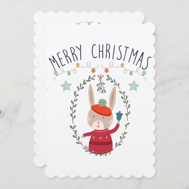 Cartão Escandinavo de Natal da Família Bunny (Frente/Verso)