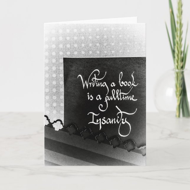 Cartão Escrevendo um autor de livro preto e branco (Frente)