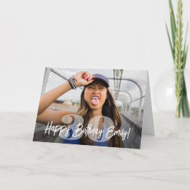 Cartão Escrita Feliz Aniversário de Sobreposição de Fotos