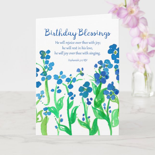 Cartão Escritura de aniversário religiosa Zephaniah 3:17  (Orquídea)
