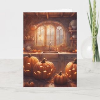 Cartão Esculpindo Abóboras para o Halloween