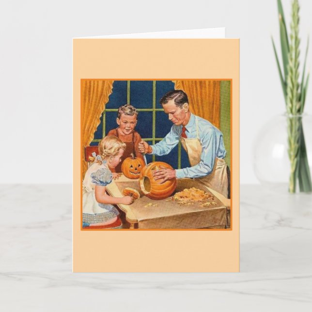 Cartão Escultura de Abóbora de Halloween Retro com o Papa (Frente)