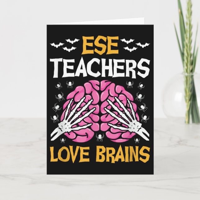 Cartão Ese Teacher Love Brains Funny Halloween School  (Frente)