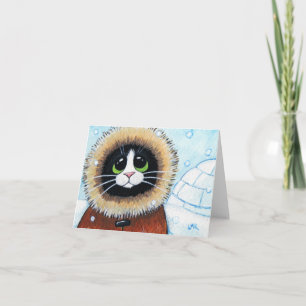 Cartão Eskimo Cat and Igloo   Animal Art Note Card