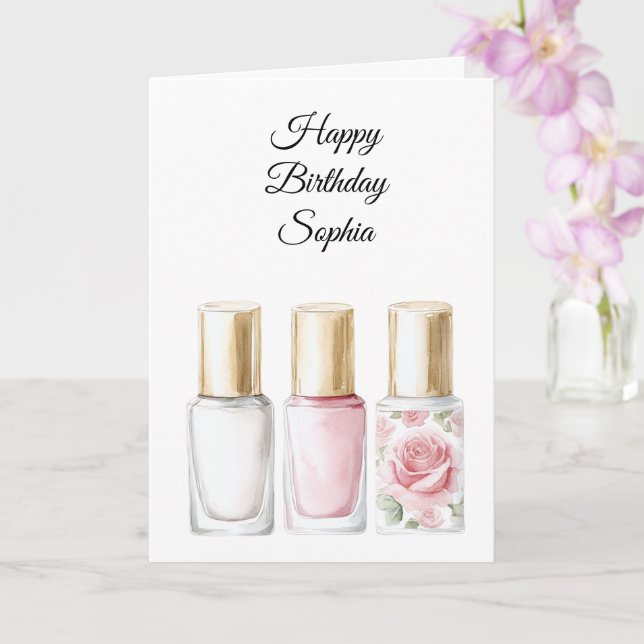 Cartão Esmalte de Unhas Floral Rosa Aniversário (Orquídea)