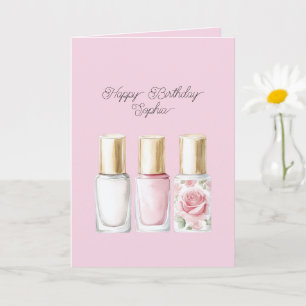 Cartão Esmalte Rosa Floral Cor-de-Rosa Lindo Aniversário