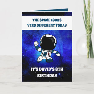 Cartão Espaço Azul do Astronauta Cute 8º Aniversário