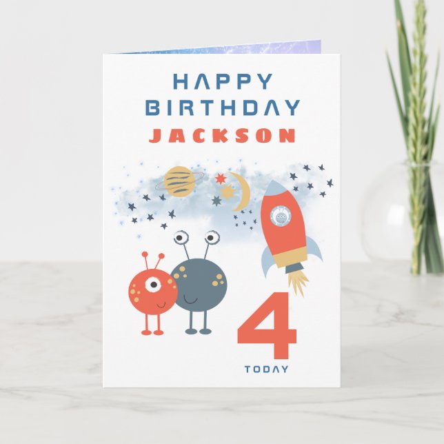 Cartão Espaço Branco da espaçonave de Aliens com idade de (Frente)