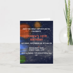 Cartão Espaço Exterior com planetas e galáxias