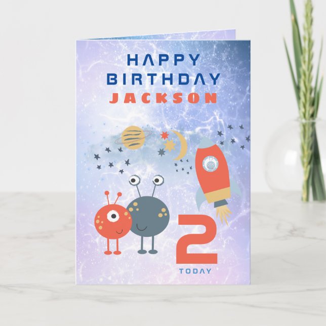Cartão Espaço Lilático Aniversário da Etapa 2 do aliens (Frente)