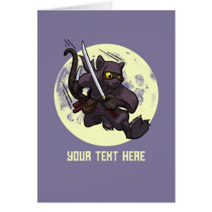 Cartão Espadas de Ninja Katana do gato preto que voam