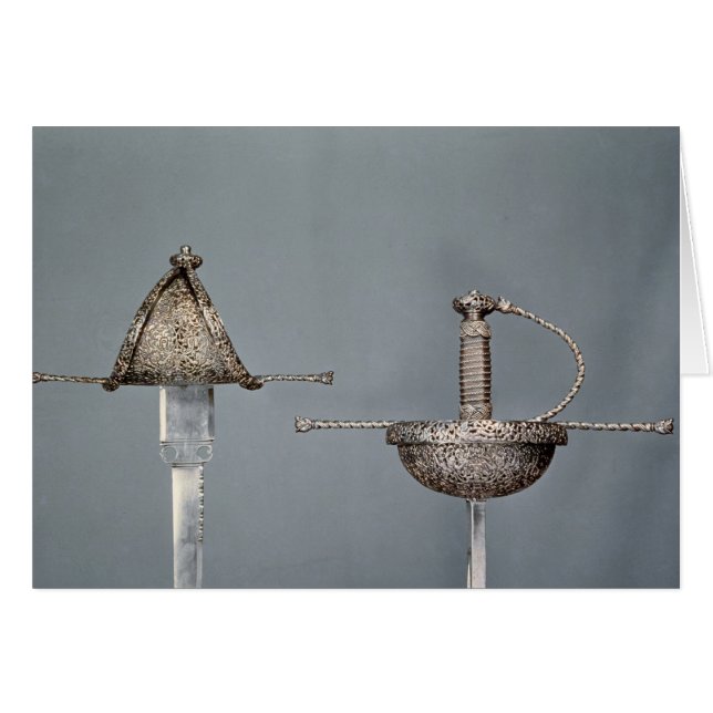Cartão Espadas: rapier do copo-hilted do aço cinzelado (Frente Horizontal)