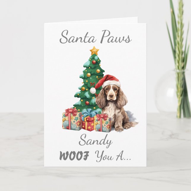 Cartão Espanhol de Cachorro de Natal Personalizável (Frente)